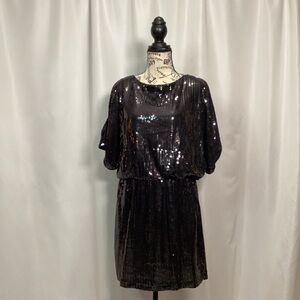1647. Xscape Black Sequin Mini Dress Size 12 VGUC